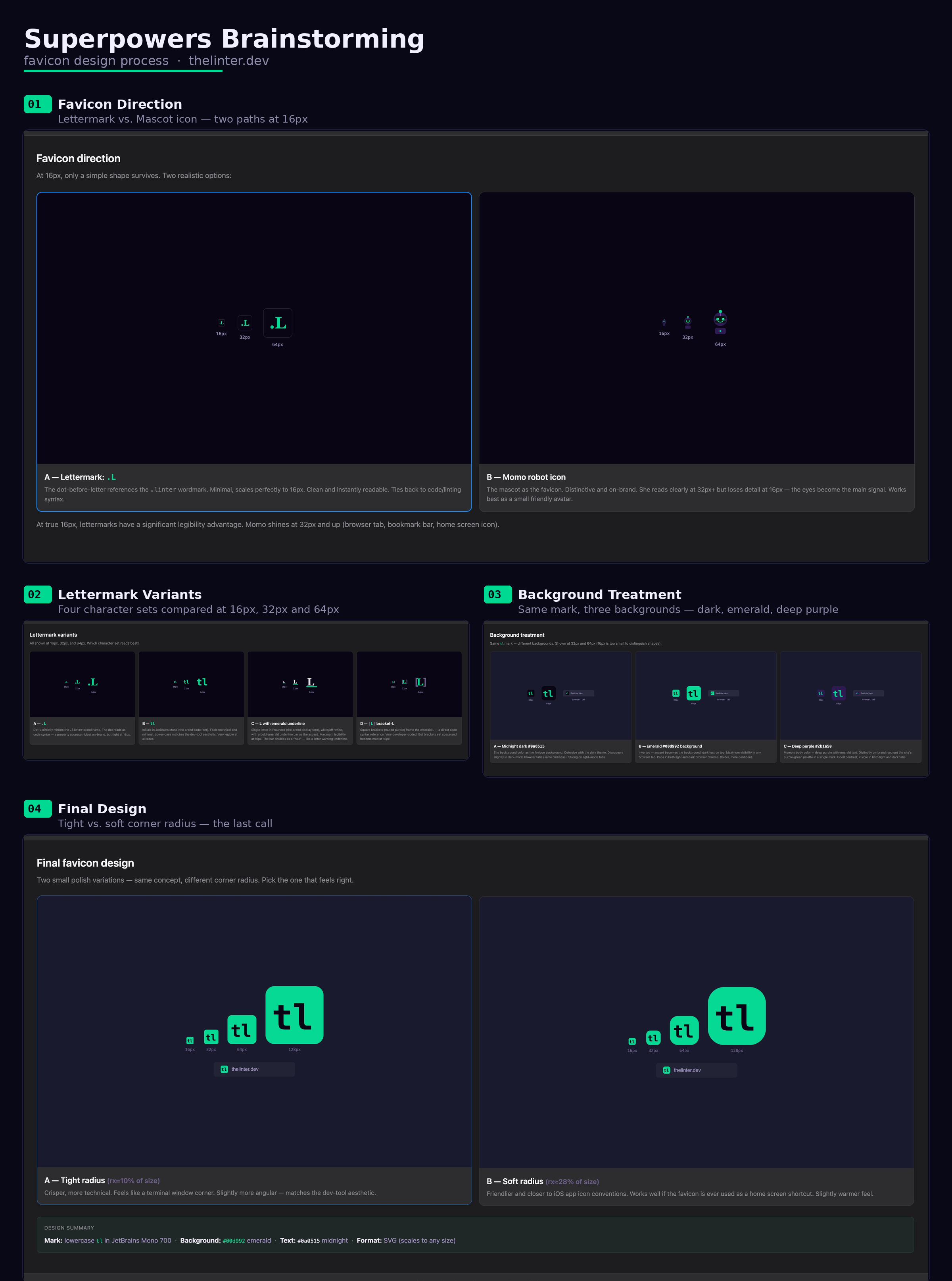 HTML mockup of a brand identity generated by Claude Superpowers Visual Brainstorming
