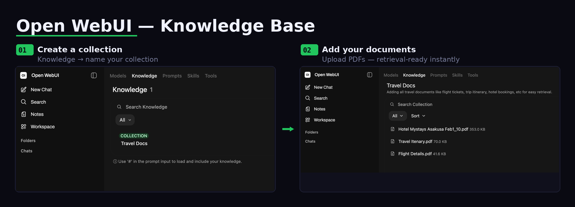 Open-WebUI document upload section for implementing local RAG