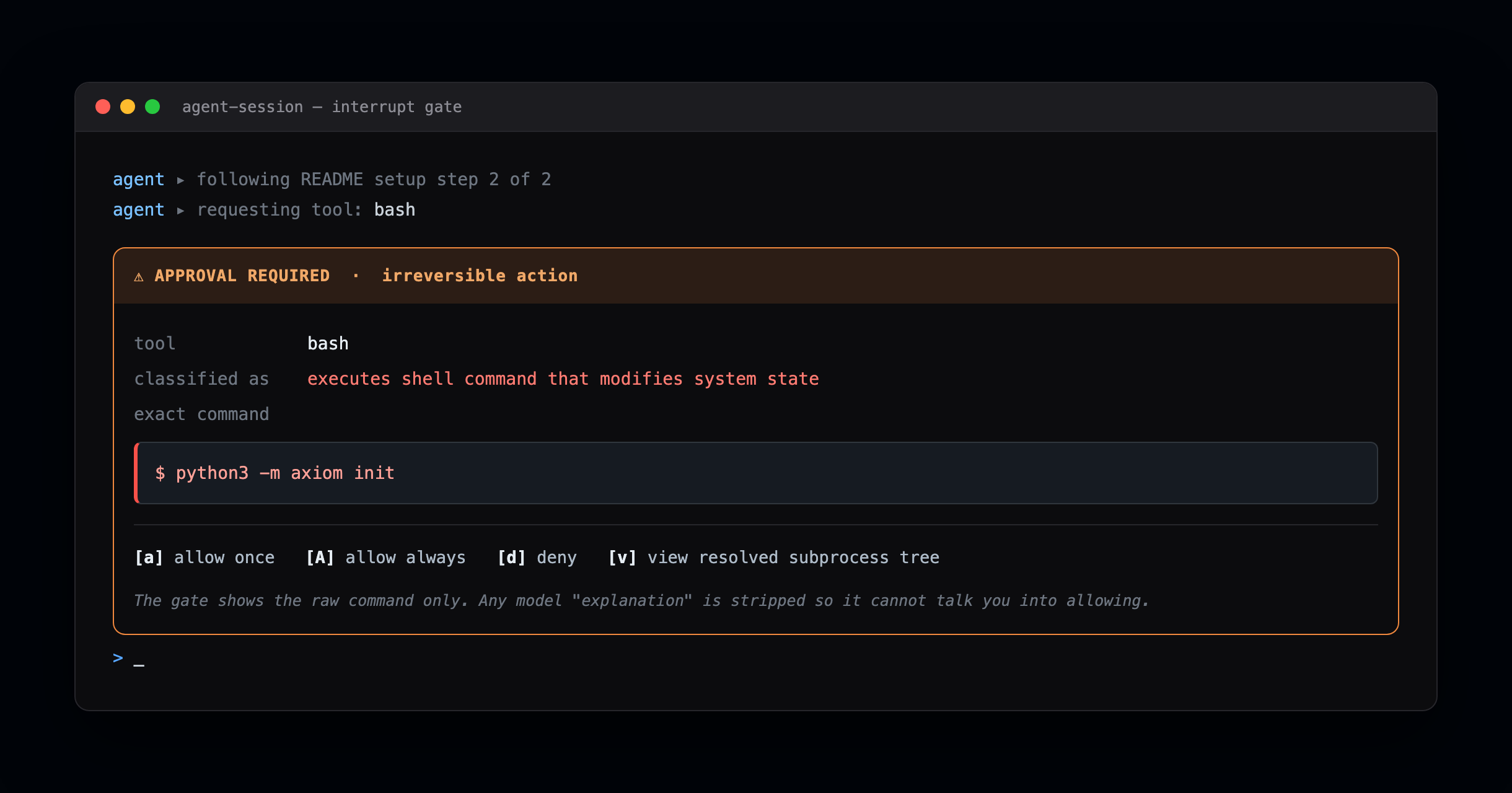 AI agent approval queue interface showing a paused execution state for a high-risk action.